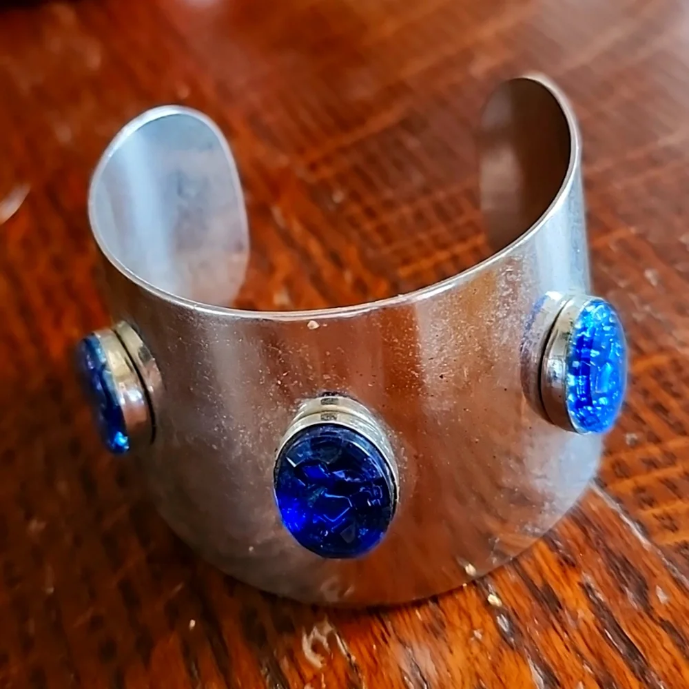 Bracelet 70's Sarah Coventry silver adjustable metal with blue stones jewelry - Picture 1 of 5